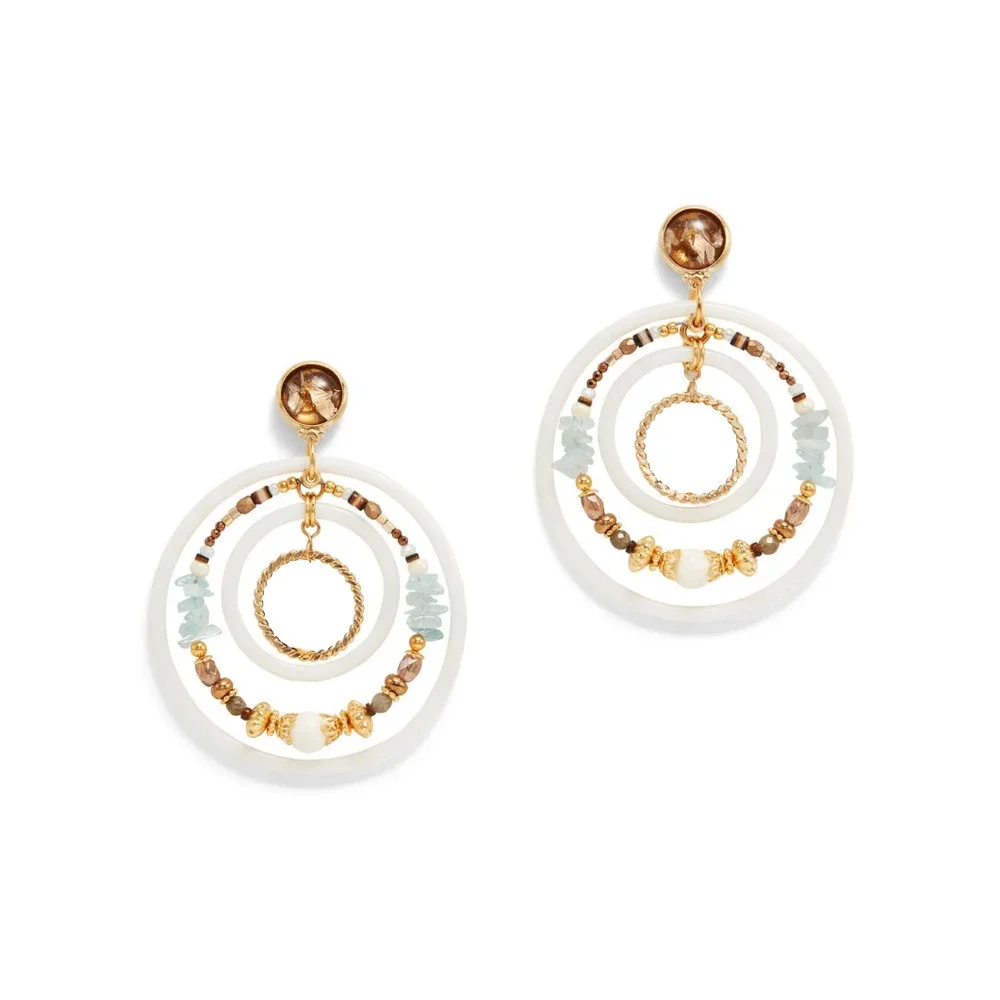 GAS Bijoux Alexia Earrings Drop Hoop Beaded 24k Gold Stone Chips Statement $248 - Picture 7 of 7